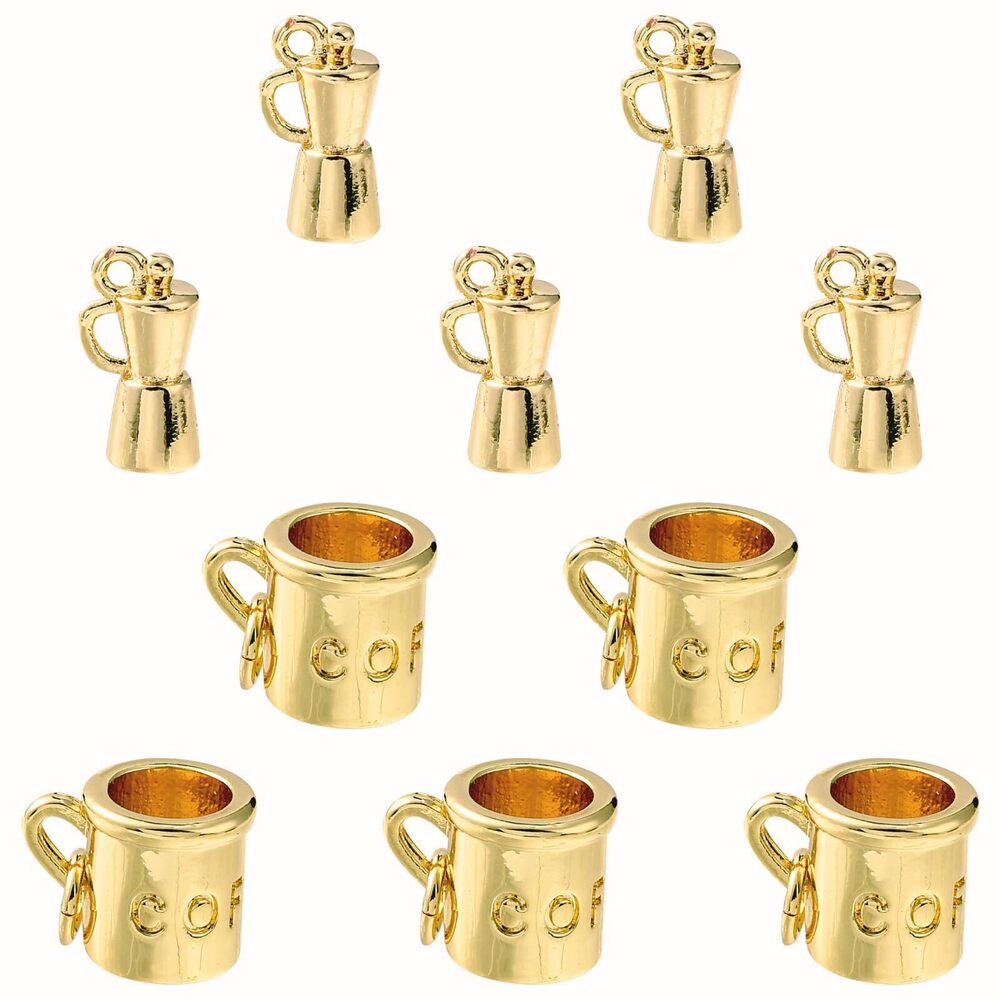 7557 10pcs Brass & Gold Plated Cafe Moka Pot & Coffee Cup Charms